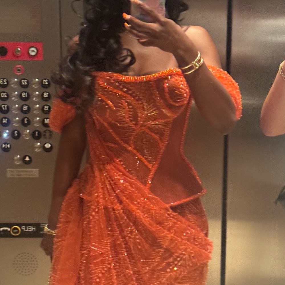 Elegant Orange Off-Shoulder Dress